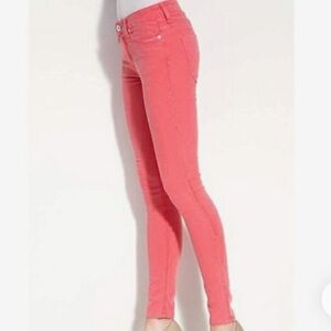 Hudson Faded Red High Waist Super Skinny Raw Hem Jeans